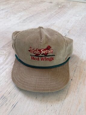 Irish Setter Tan Corduroy Hat with Red Embroidery and Green Braid